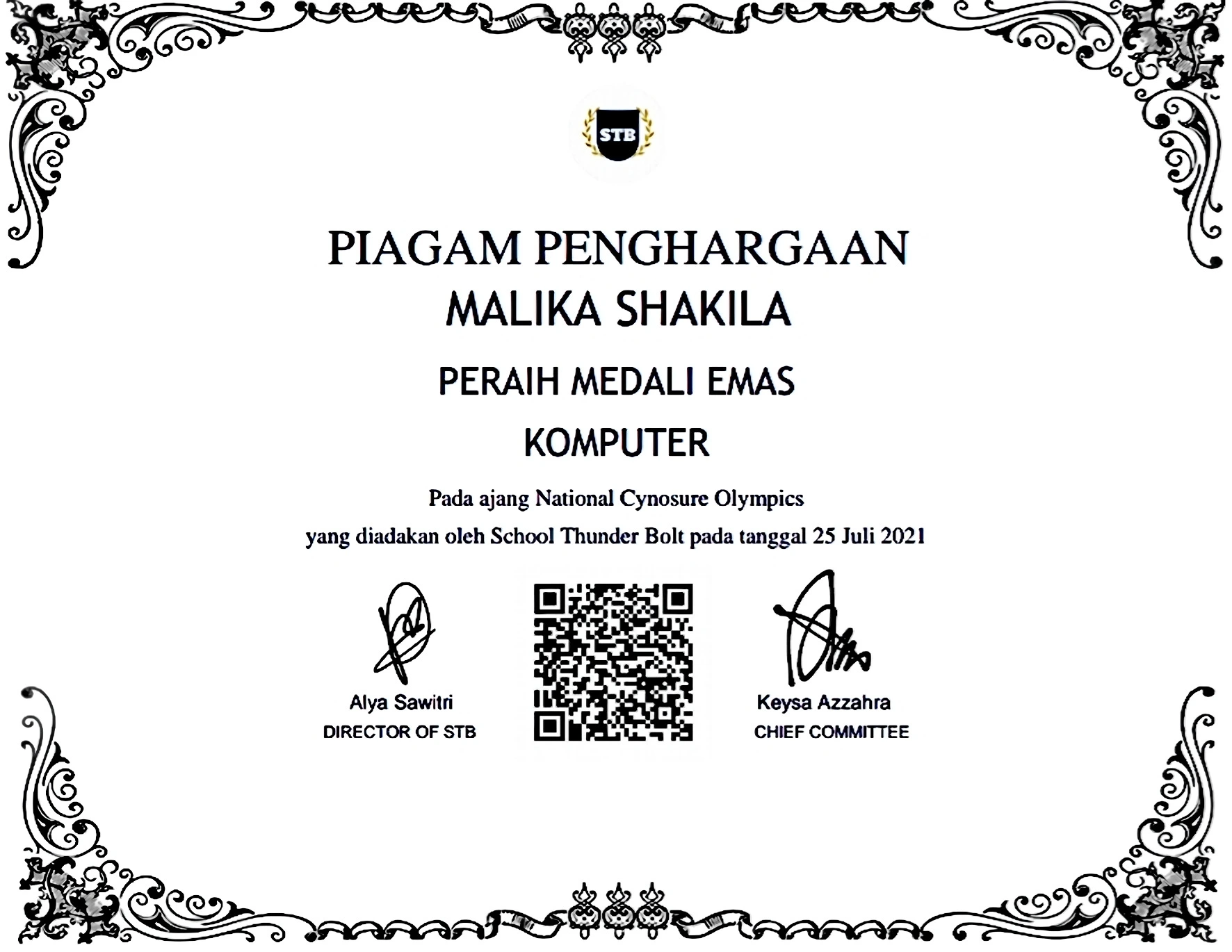 Top 1 - National Science Olympiad (Informatics) Certificate 4